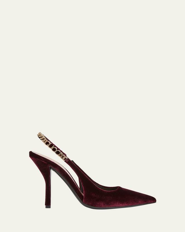 Signoria Nady Velvet Logo Chain Slingback Pumps